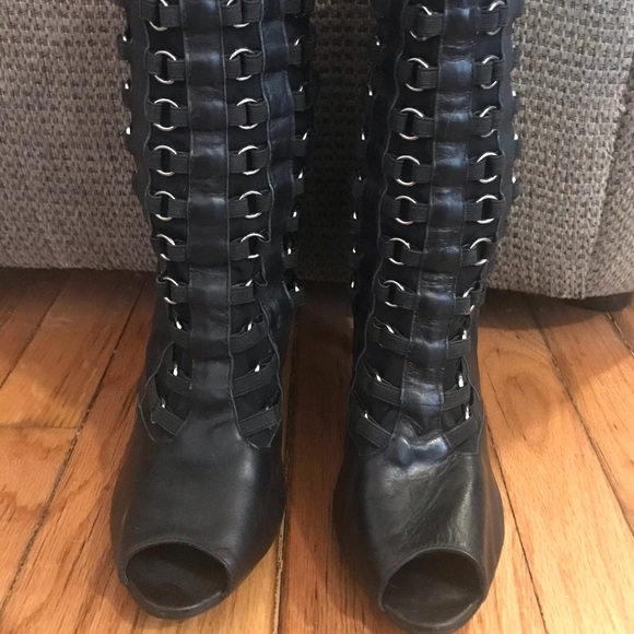 Havana Last Jeffrey Campbell Women Black O-Ring Boots US 8.5 Spiral Heel Punk - Picture 9 of 14